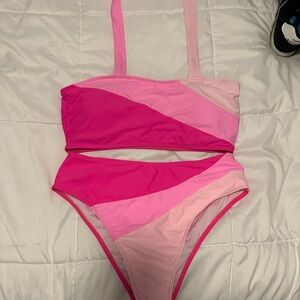 SHEIN Pink Colorblock Two-Piece Bikini
